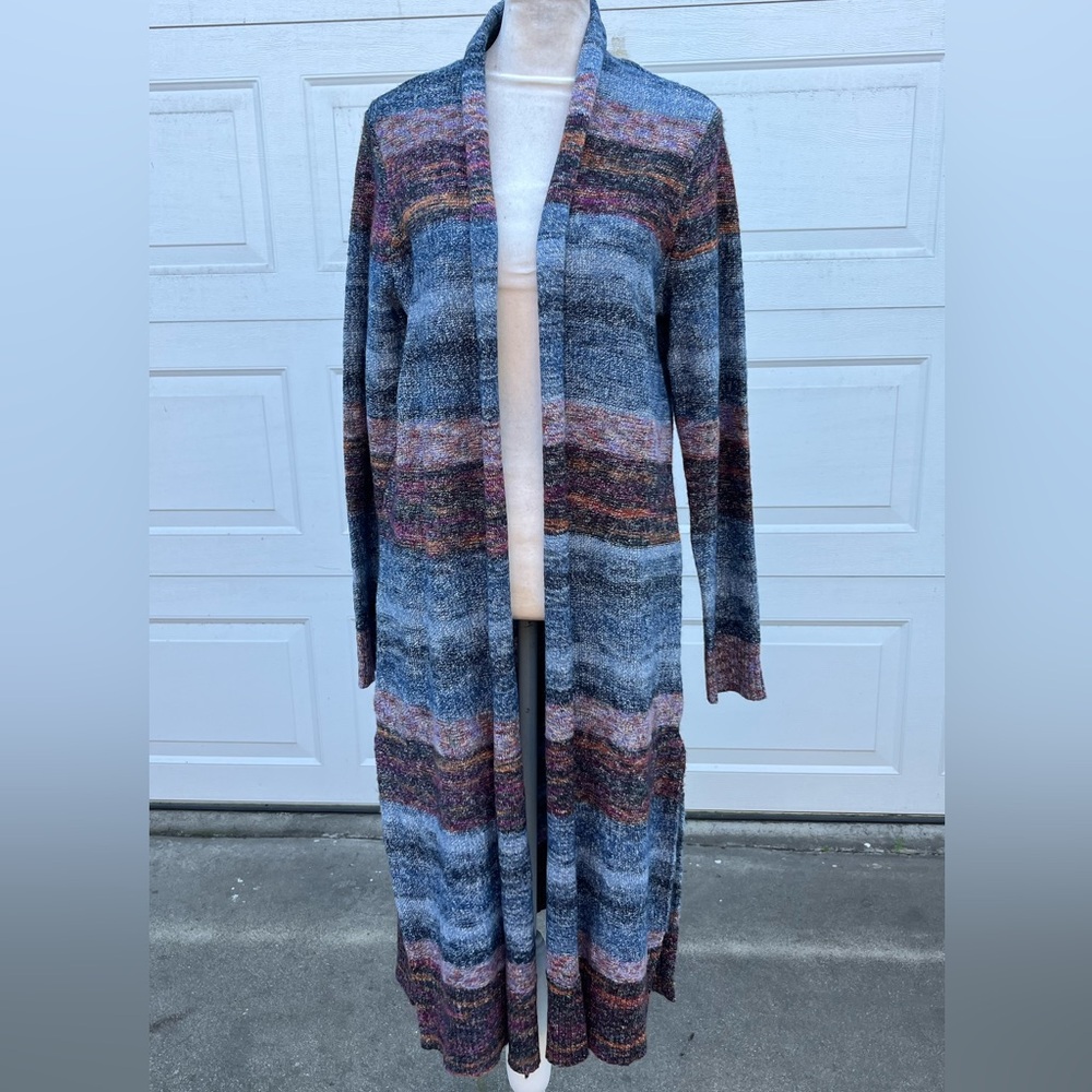 Women's J.Jill stripes cotton blend cardigan sweater long sleeves M